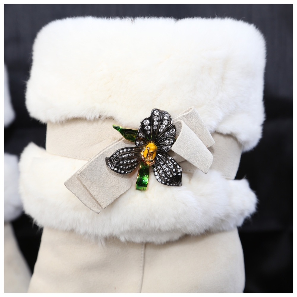 Casadei Lambskin Suede Fur Boots 8.5 - Picture 4 of 8